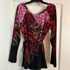 Tahari Floral Print Belted Blouse Size S